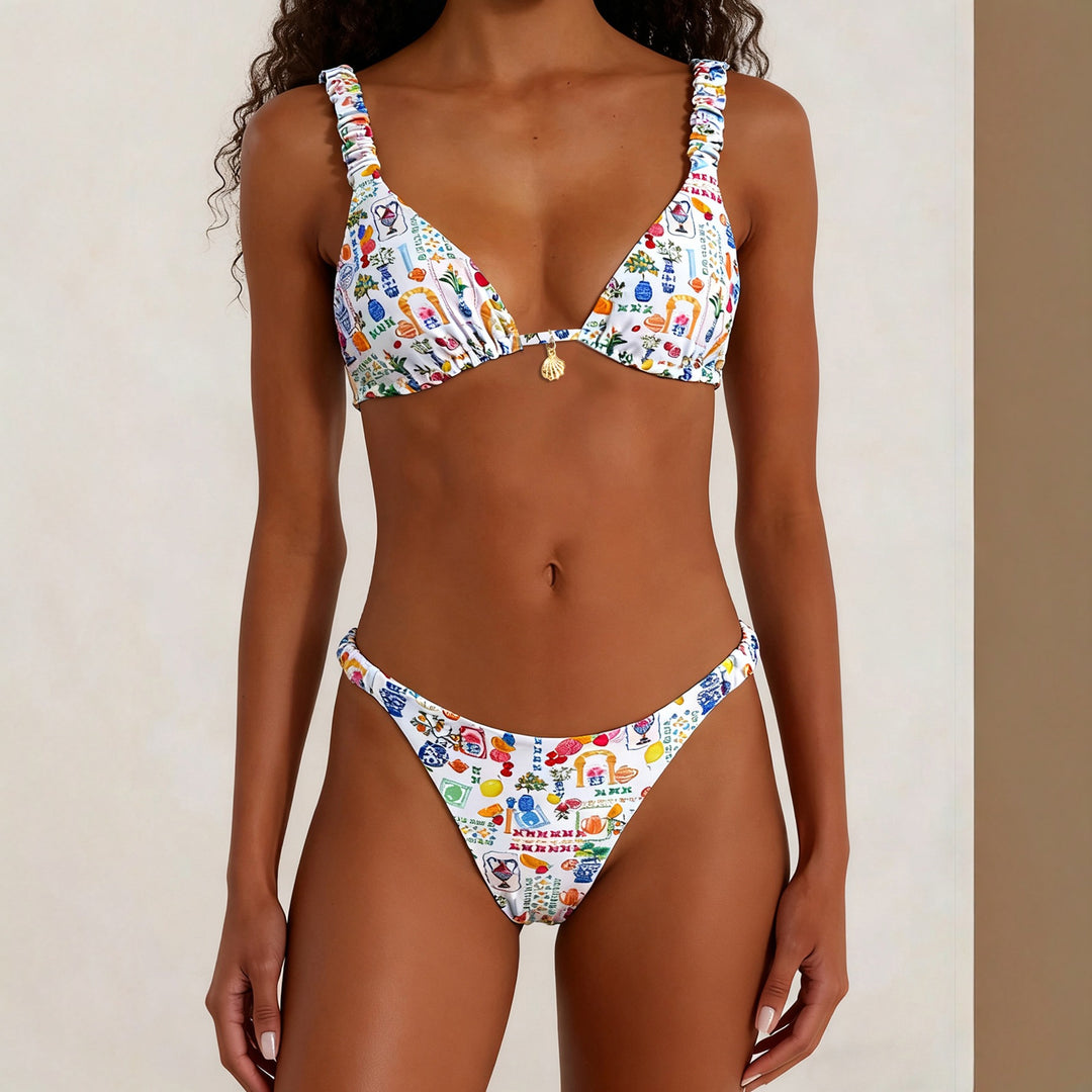 Damen Triangel-Bikini mit dekorativen Rüschen EB