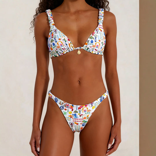 Damen Triangel-Bikini mit dekorativen Rüschen EB
