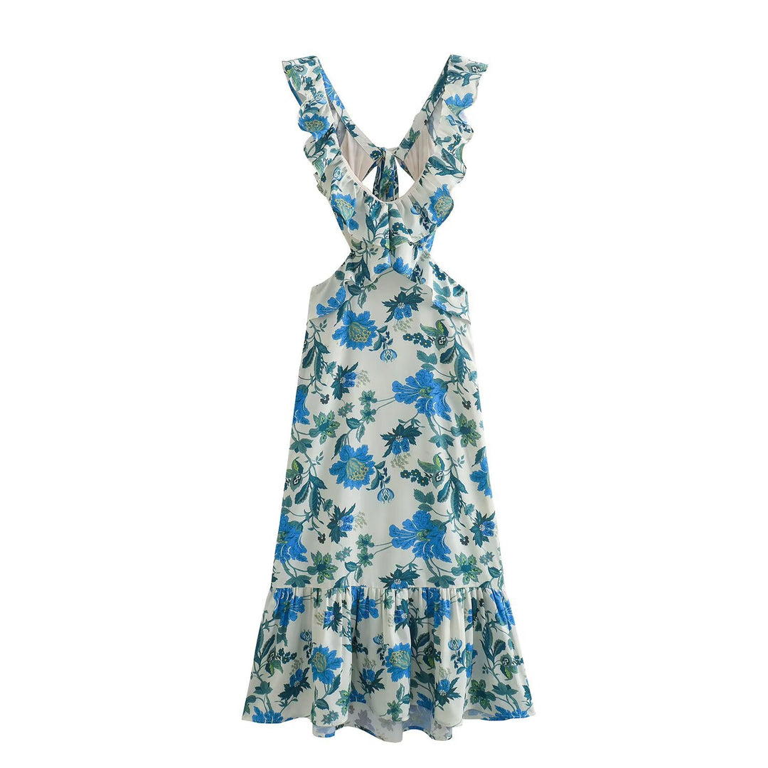 Damen Maxikleid mit weichem V-Ausschnitt und verspieltem Volant EB