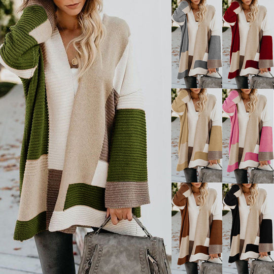 Damen lässige Strickjacke mit modischem Streifenmuster EB