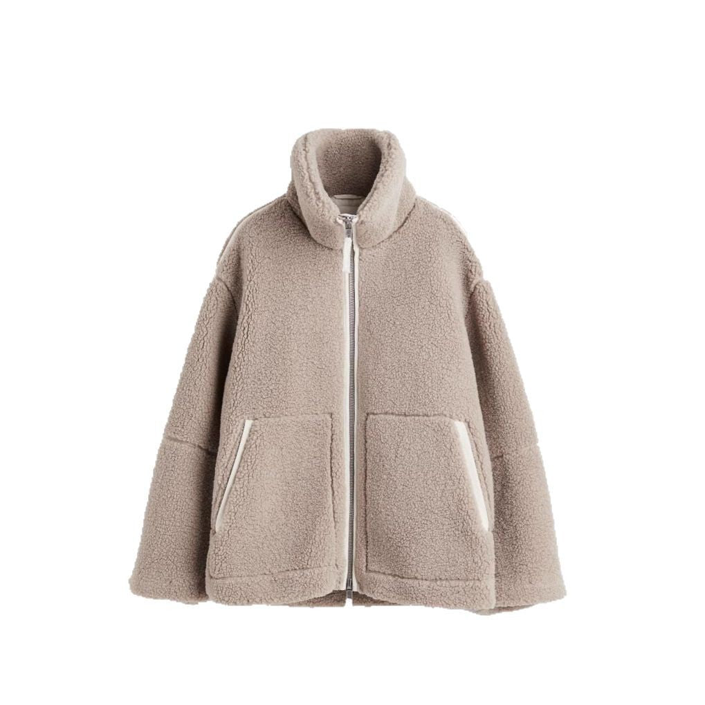Damen oversized Fleecejacke mit hochschließendem Kragen und praktischen Taschen EB