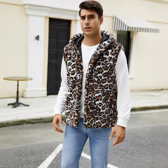 Herren Elegante Fleece-Weste mit Kapuze und Schlangenmotiv EB