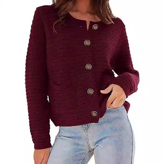 Damen Strickjacke mit dekorativen Knöpfen und praktischen Taschen EB