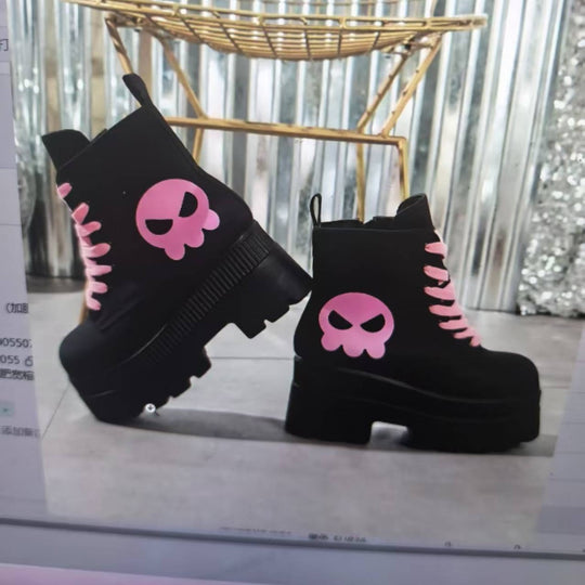 Damen Chunky Combat Boots mit lässigem Totenkopf-Design EB