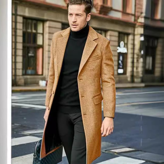 Herren eleganter und moderner Langmantel mit strukturiertem Obermaterial EB