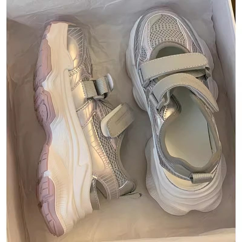 Damen Sportliche Sneakers mit atmungsaktiven Netz-Strukturen und verstellbaren Riemen EB