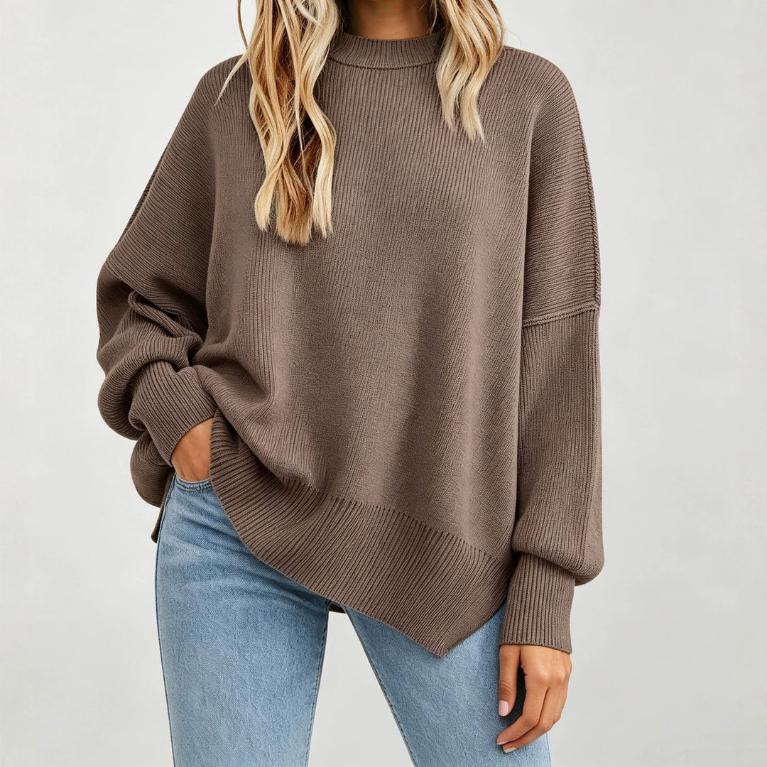 Damen Kastiger Feinstrickpullover mit asymmetrischem Zipfelsaum EB