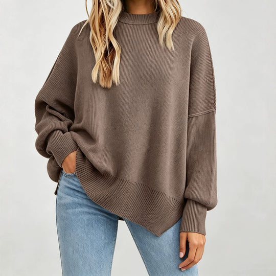 Damen Kastiger Feinstrickpullover mit asymmetrischem Zipfelsaum EB
