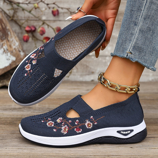 Damen Bequeme Slip-On Sneakers mit floralem Stickerei EB