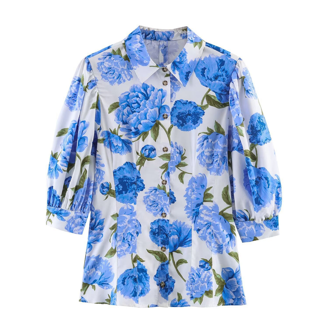 Damenbluse mit floralen Muster und eleganten Puffärmeln EB