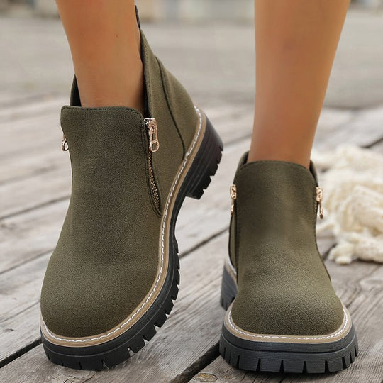 Damen Ankle-Boots mit grober Profilsohle und seitlichem Reißverschluss EB