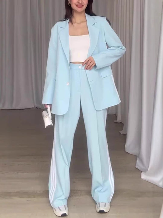 Damen Modisches Blazer-Hosen-Set mit kontrastierenden Streifen EB