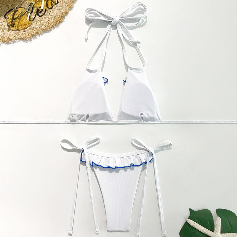 Damen Triangel-Bikini mit Rüschen und einzigartigem Schnitt EB
