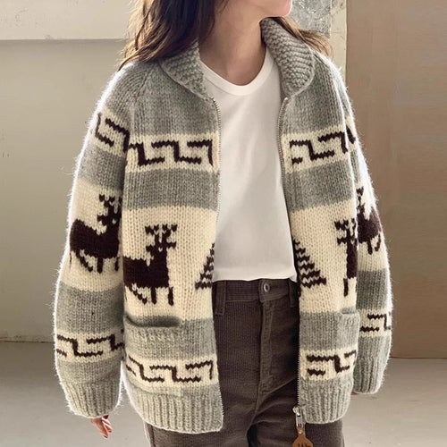 Damen Kuscheliger Zip-Cardigan mit festlichem Motiv EB