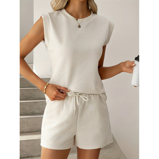 Damen Kurzarm-Overall mit Rüschendetails und Bindegürtel EB