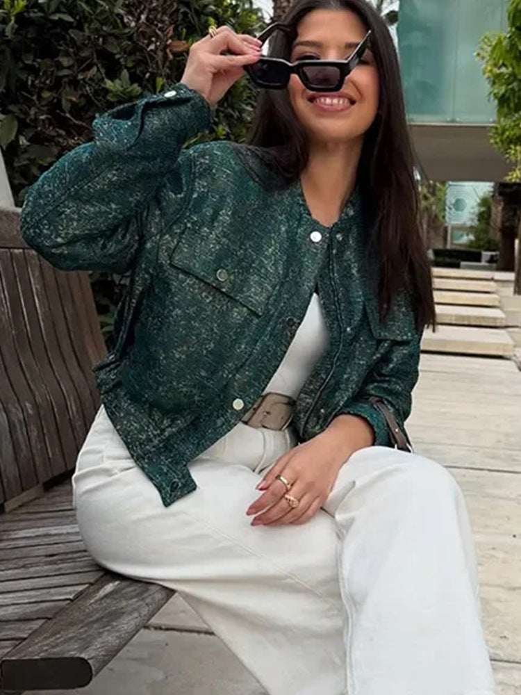 Damen modische Utility-Jacke mit Taschen und Druckknöpfen EB