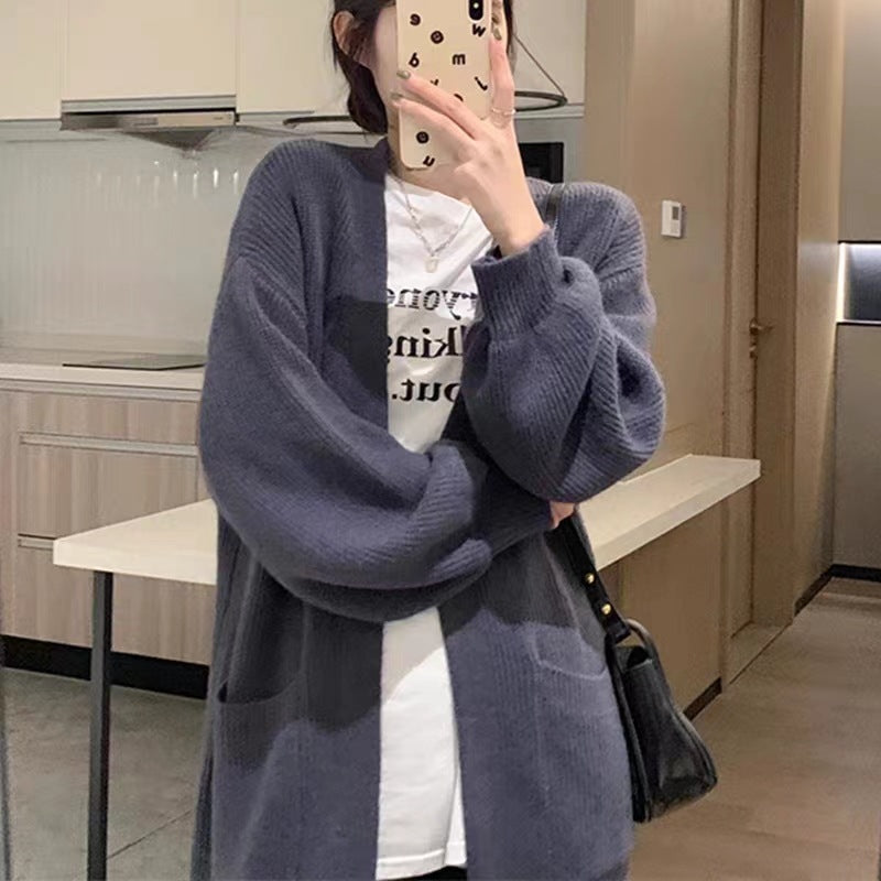 Damen Langer Strickcardigan mit praktischen Taschen und eleganter Silhouette EB