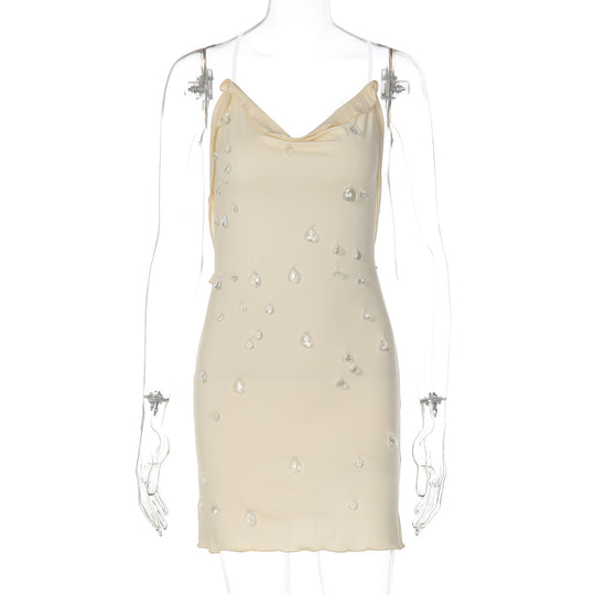 Damen figurbetonendes Minikleid mit eleganter Drapierung und transparenten Applikationen EB