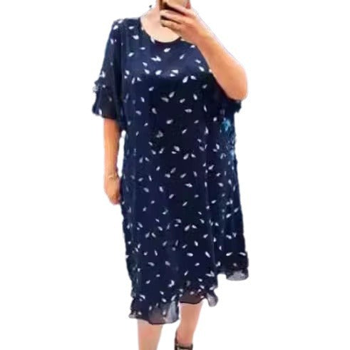 Damen Luftiges Sommerkleid mit floralem Design und chiffonartigem Oberteil EB