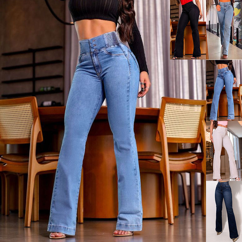 Damen Hochtaillierte Bootcut-Jeans mit streckendem Schnitt EB