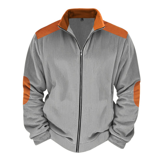 Herren Sportliche Zip-Jacke mit Rippenstruktur und Kontrastärmel EB
