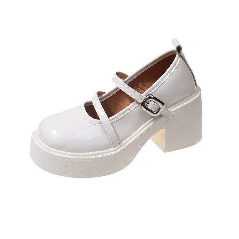 Damen Plattform-Pumps mit doppeltem Riemen und glänzender Oberfläche EB