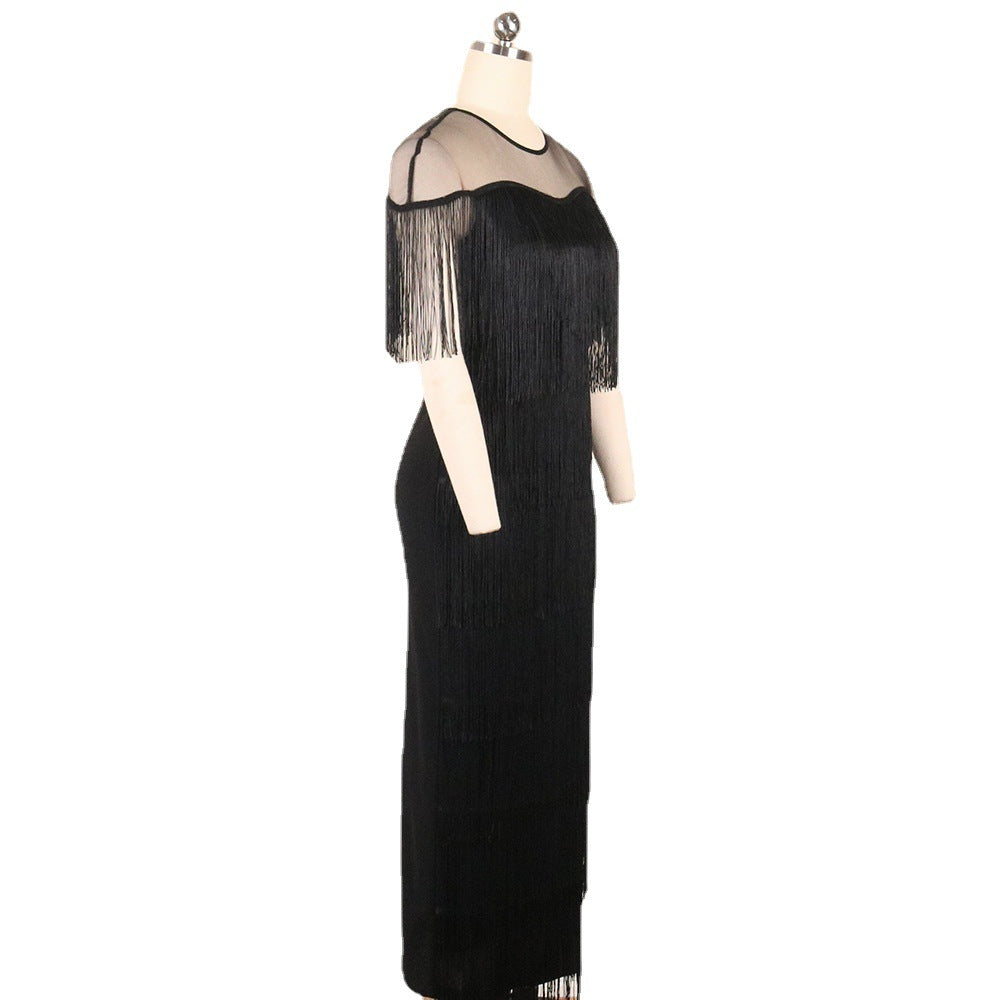 Damen elegantes Fransen Abendkleid EB