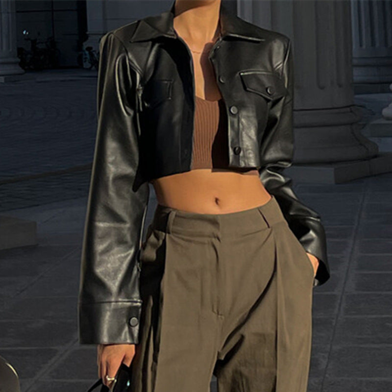 Damen Modische Cropped jacke mit Brusttaschen EB