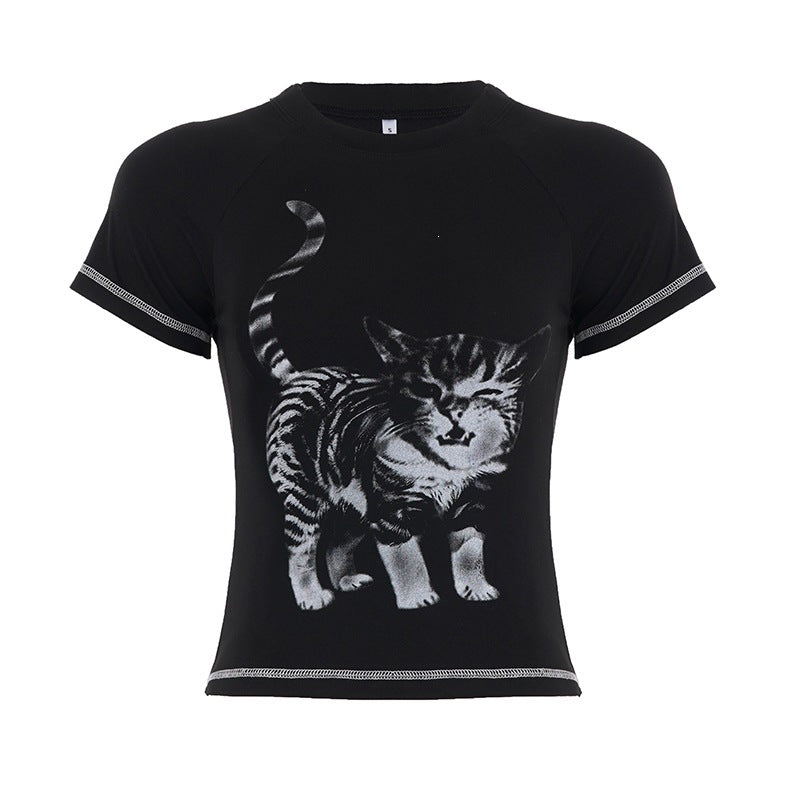 Damen T-Shirt mit kreativem Katzenmotiv EB