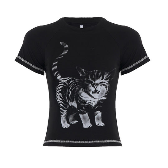 Damen T-Shirt mit kreativem Katzenmotiv EB