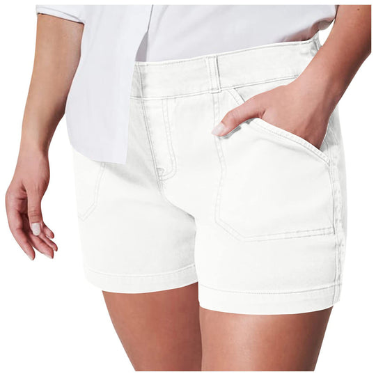Damen modische Baumwoll-Shorts mit hoher Taille und seitlichen Taschen EB