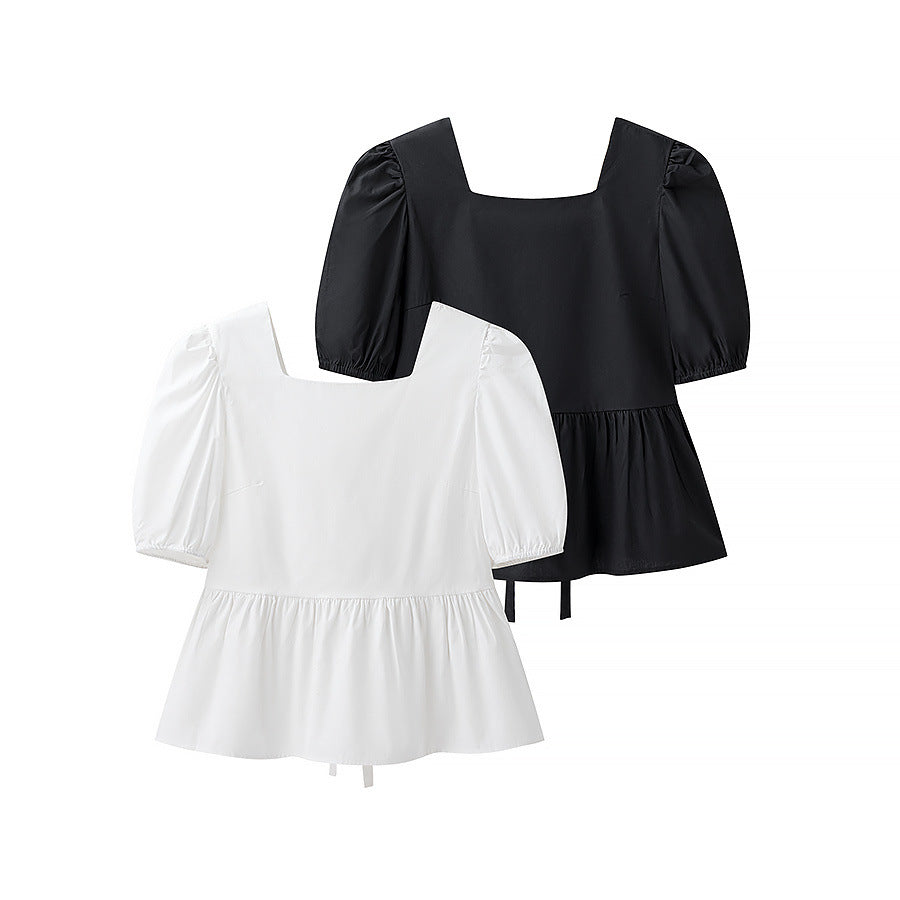 Damen bezaubernde Bluse mit Knoten-Detail und Puffärmeln EB
