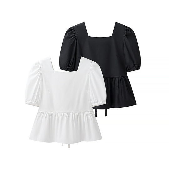 Damen bezaubernde Bluse mit Knoten-Detail und Puffärmeln EB