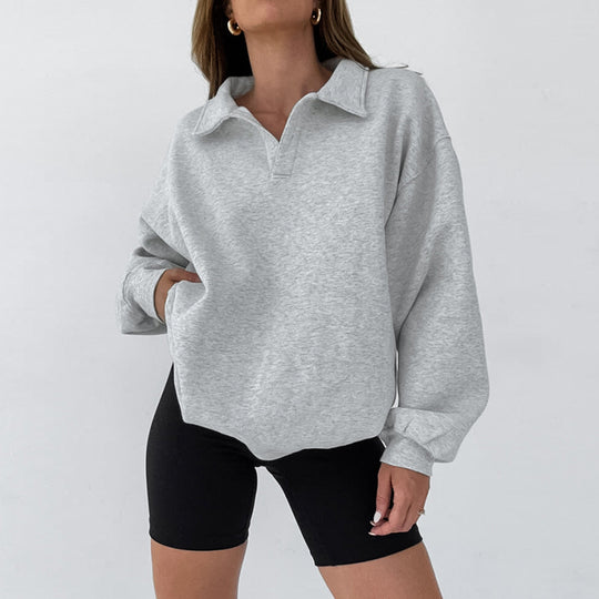 Damen Übergroßer Pullover mit Polokragen und lässigem Schnitt EB