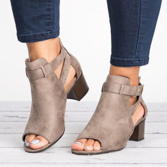 Damen Offene Absatzsandalen mit modischen Riemchen und stabiler Laufsohle EB