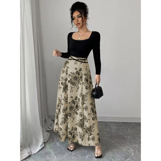 Damen Maxirock mit floralem Design und elastischer Taille EB