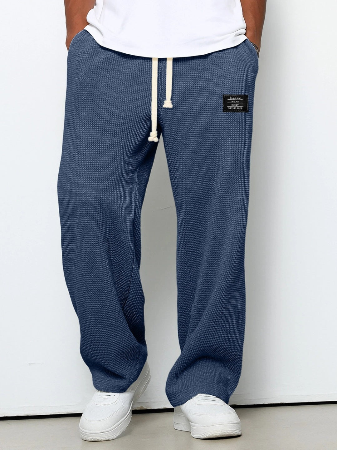Herren nan lässige Waffelstrick Loungehose mit Kordelzug und geradem Schnitt EB