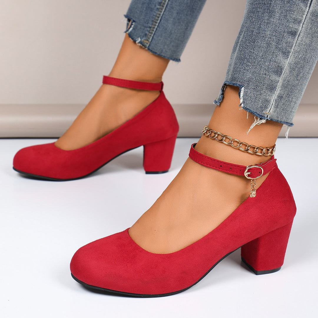 Damen Blockabsatz-Pumps mit verstellbarem Riemen und elegantem Stil EB