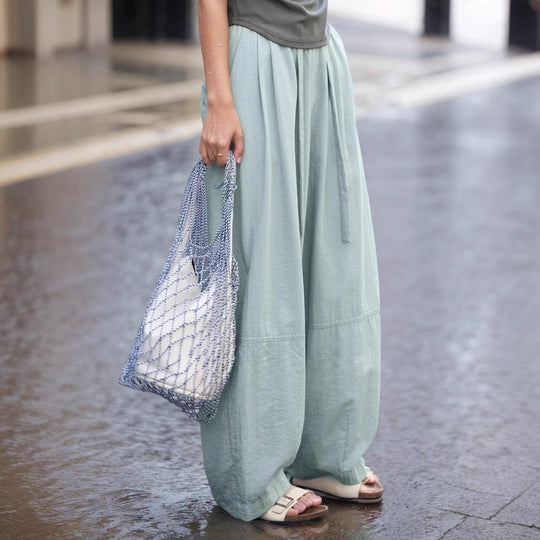 Damen Lässige und bequeme weite Hose mit seitlichem Bindegürtel EB