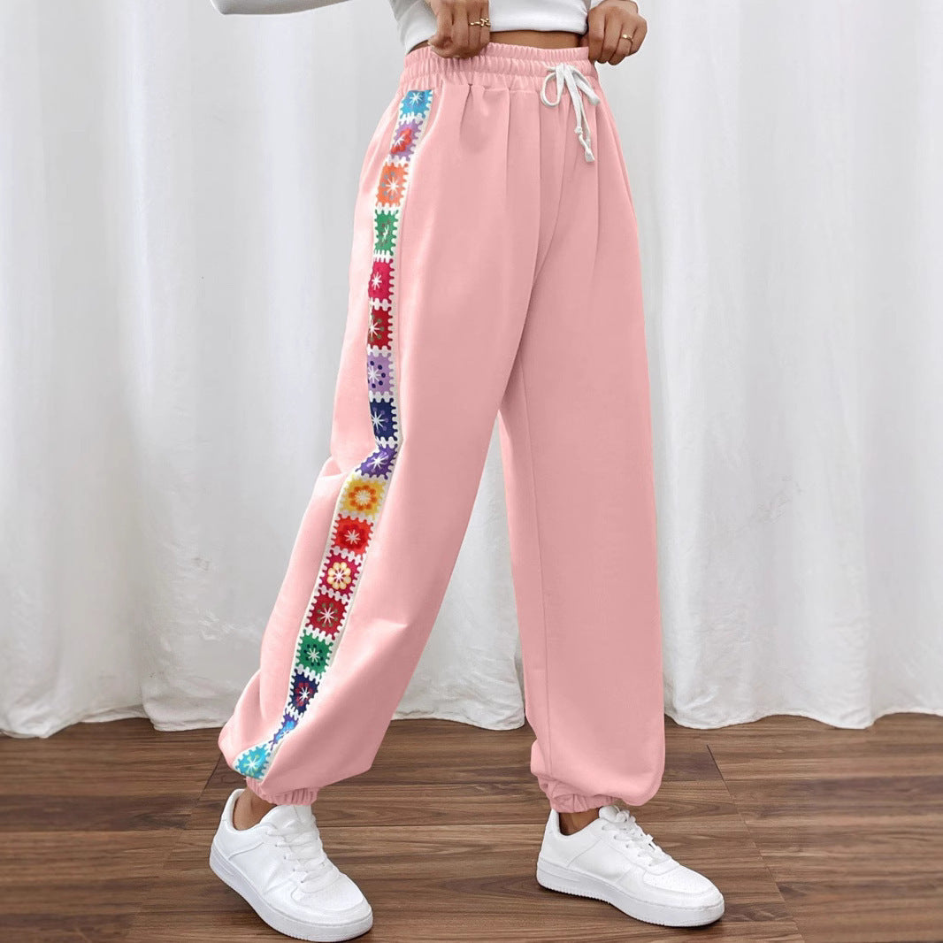 Damen Freizeit-Hose mit buntem Blumenmuster und elastischem Bund EB