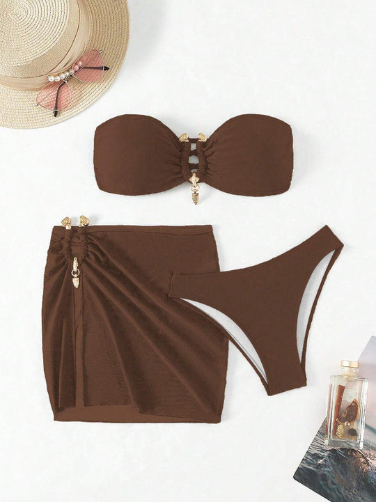Damen Bandeau-Bikini-Set mit eleganter Rock-Overlay EB