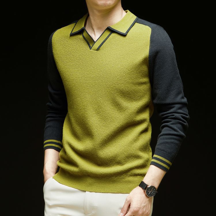 Herren Feinstrickpullover mit V-Ausschnitt und modischem Kontrastdesign EB