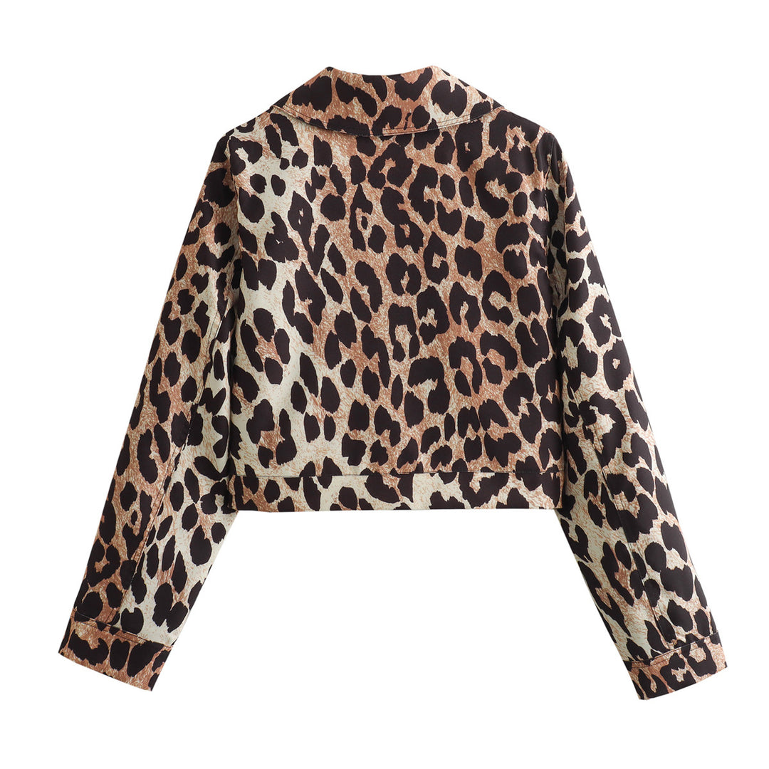 Damen cropped Wildlederjacke mit elegantem Leo-Print EB