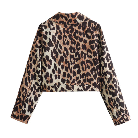 Damen cropped Wildlederjacke mit elegantem Leo-Print EB