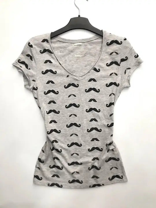 Damen T-Shirt mit kreativem Schnurrbart-Design EB