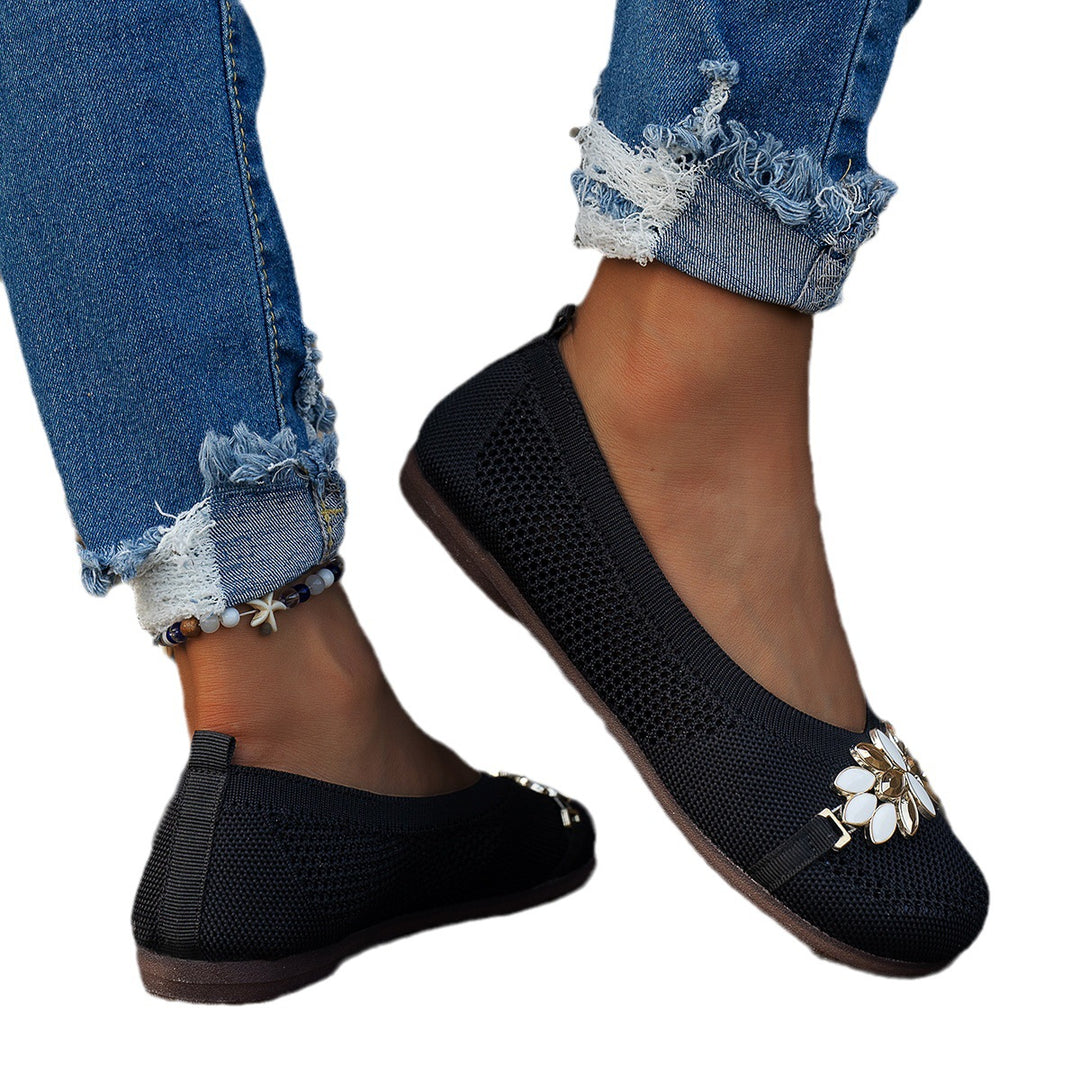 Damen Elegante und atmungsaktive Ballerinas mit floraler Verzierung EB