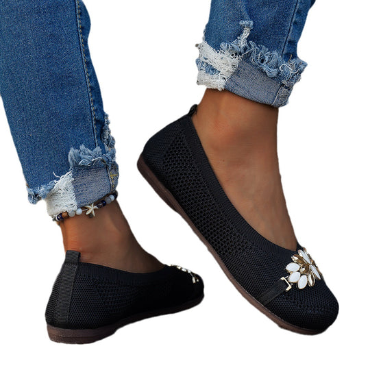 Damen Elegante und atmungsaktive Ballerinas mit floraler Verzierung EB