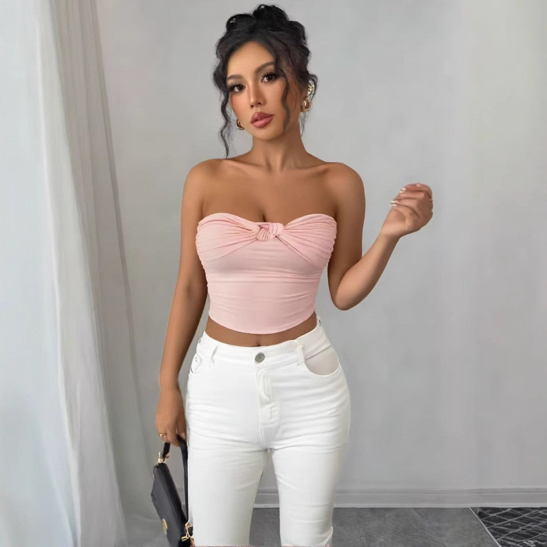 Damen Bandeau Crop-Top mit Knoten-Design EB