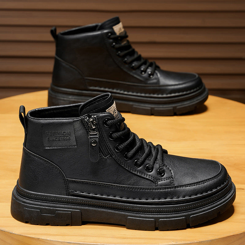 Damen Modische Schnürstiefel mit seitlichem Reißverschluss und robustem Profil EB