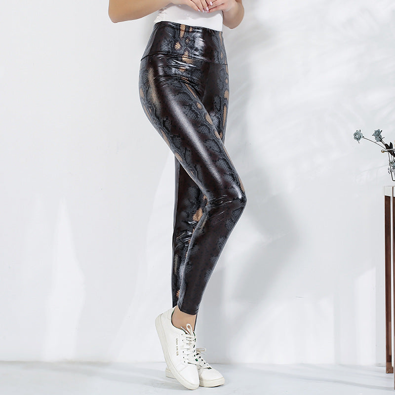 Damen Leggings im edlen Schlangenmuster mit hohem Bund EB